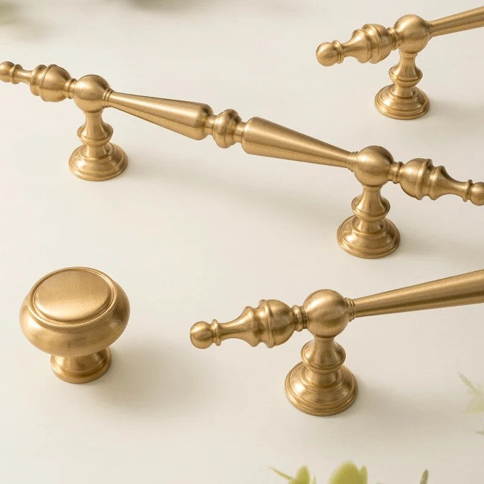 French spire solid brass cabinet pull in brushed brass