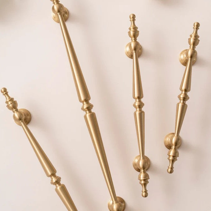 French spire solid brass cabinet pull in brushed brass