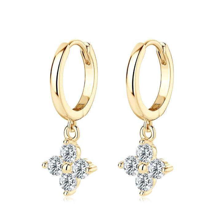 Clover Moissanite Hoop Drop Earrings in Sterling Silver