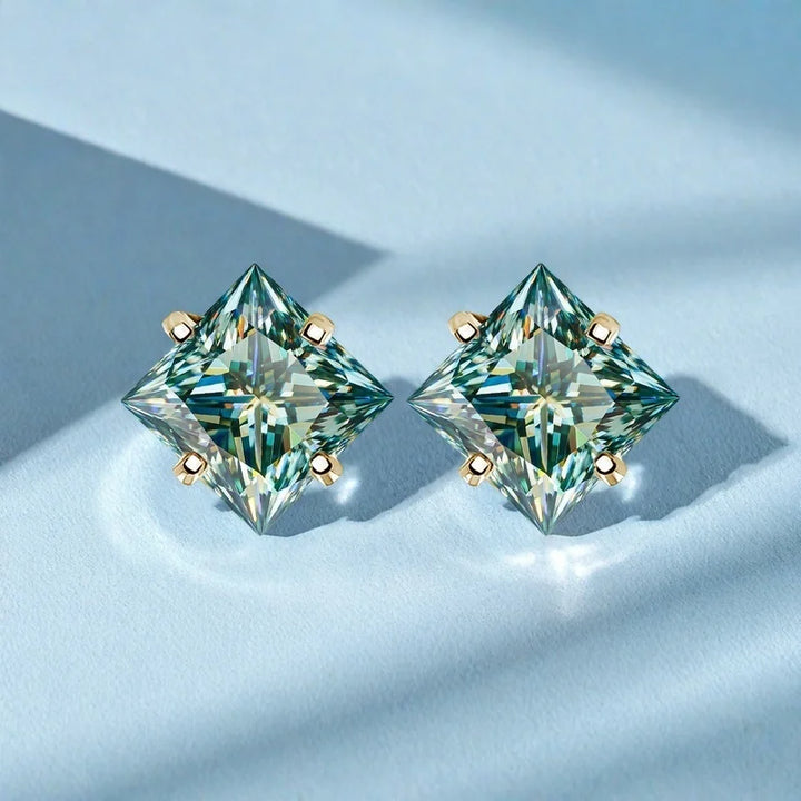 Colorful Princess-Cut Moissanite Stud Earrings in Sterling Silver