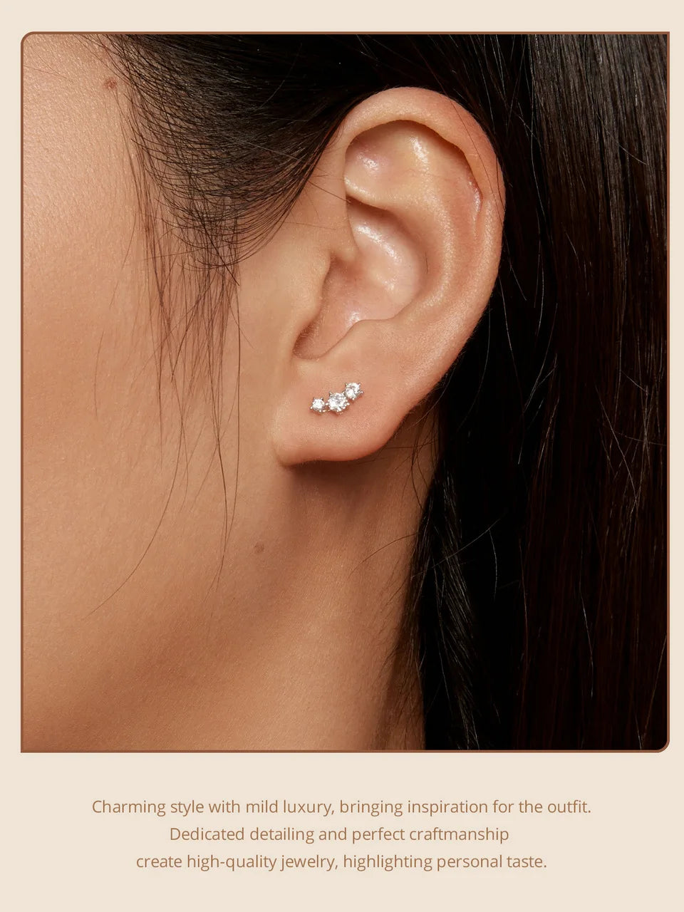 Three-Star Moissanite Screw-Back Stud Earrings - Star studs on model