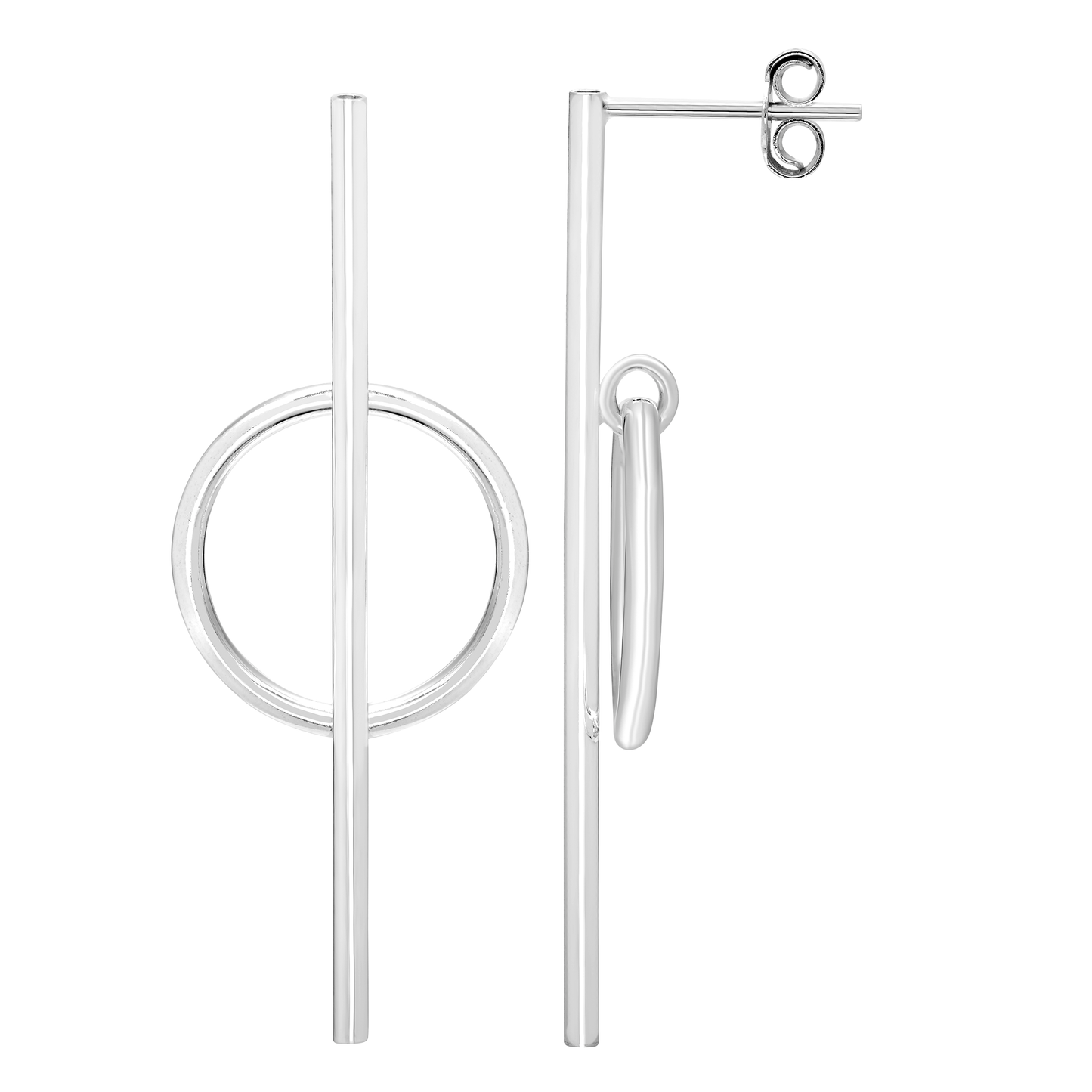 Sterling Silver Long Line Circle Stud Earrings Minimal by Jade Hermes