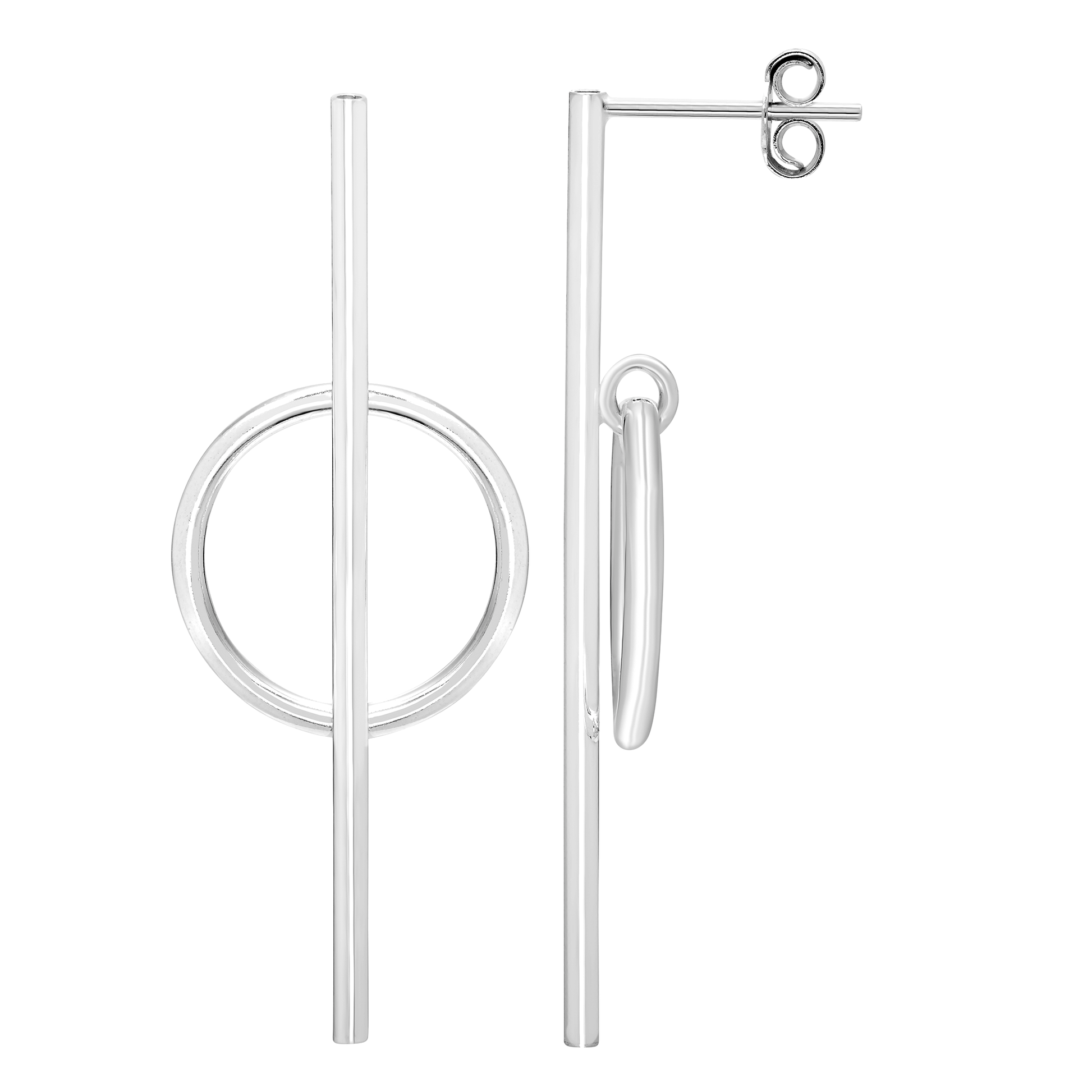 Sterling Silver Long Line Circle Stud Earrings Minimal by Jade Hermes