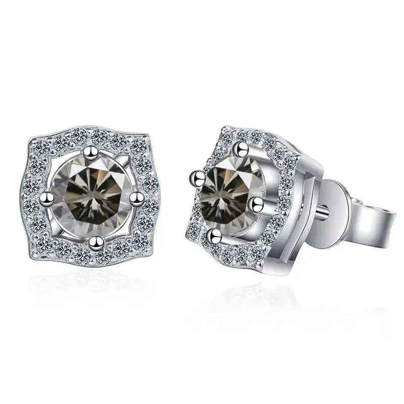 Moissanite Cushion Halo Stud Earrings in Sterling Silver — Gray — BandsCo Straps