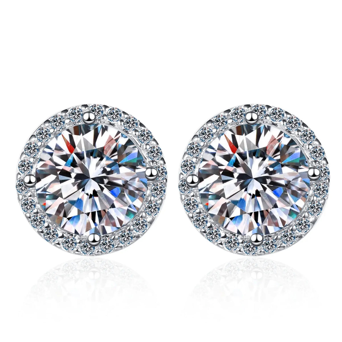 Round Halo Moissanite Stud Earrings in Sterling Silver - 0.5 ct option