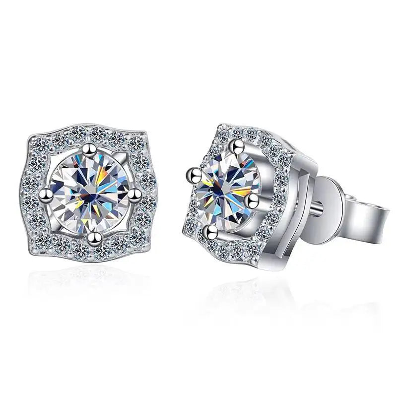 Moissanite Cushion Halo Stud Earrings in Sterling Silver — White — BandsCo Straps