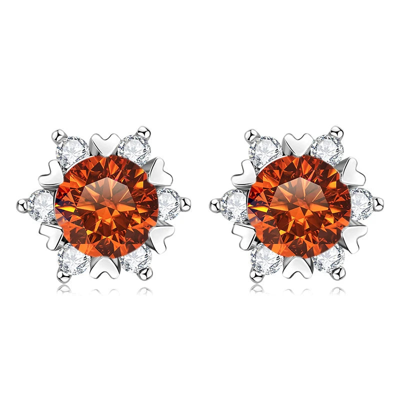 Colored Snowflake Moissanite Stud Earrings in Sterling Silver - Orange centers