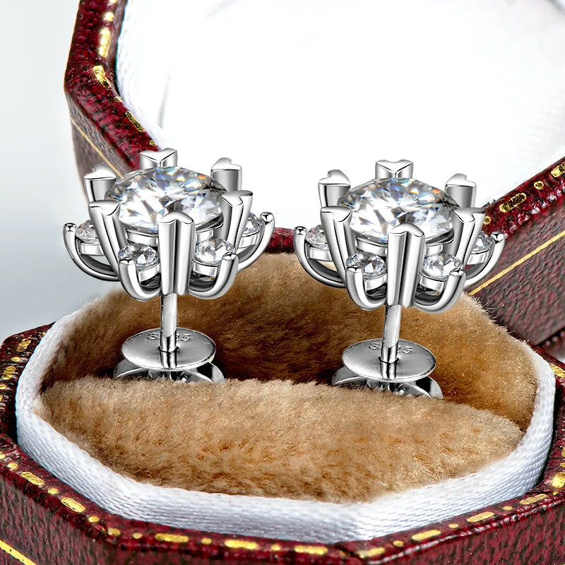 Colored Snowflake Moissanite Stud Earrings in Sterling Silver - Rear basket settings