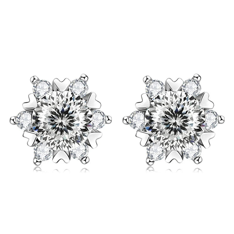 Colored Snowflake Moissanite Stud Earrings in Sterling Silver - White 100 Series centers