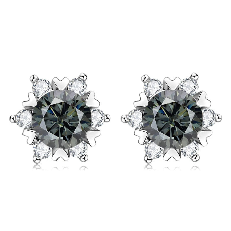 Colored Snowflake Moissanite Stud Earrings in Sterling Silver - Gray centers