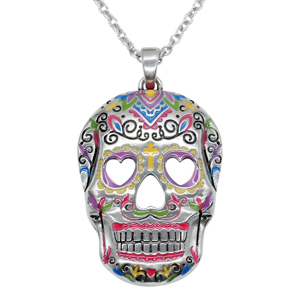 Sugar Skull Pendant Necklace Heart Eyes Day Of Dead by Blue Asteria