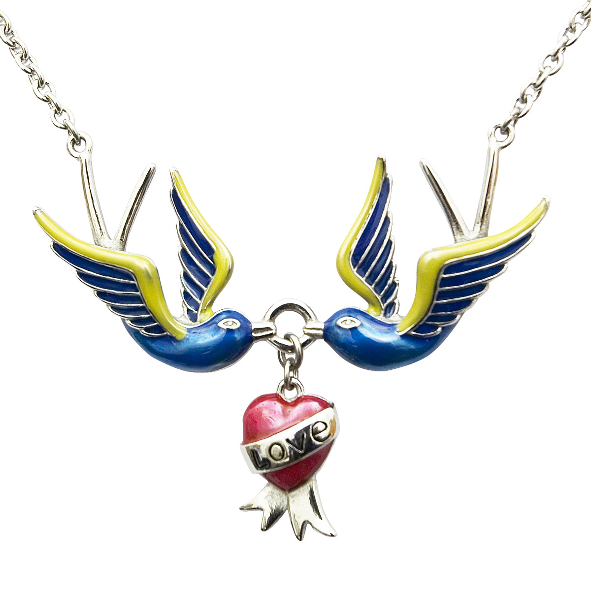 Swallow Enamel Necklace With Love Charm Vintage Dainty — red