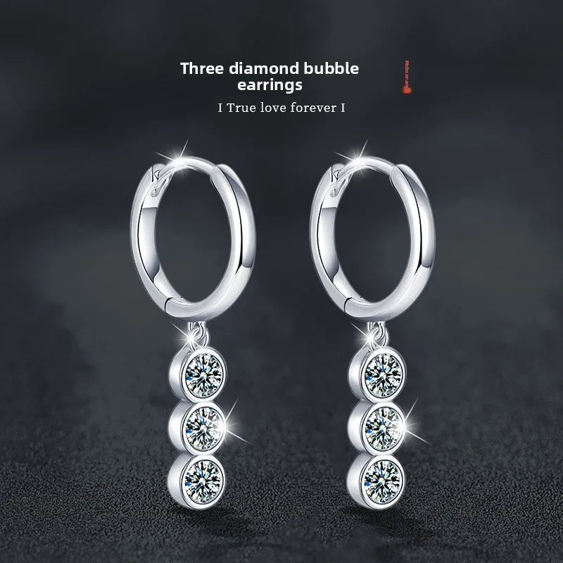 Moissanite Leaf, Star & Bezel Drop Earrings in Sterling Silver — Linked round bezel hoop drops