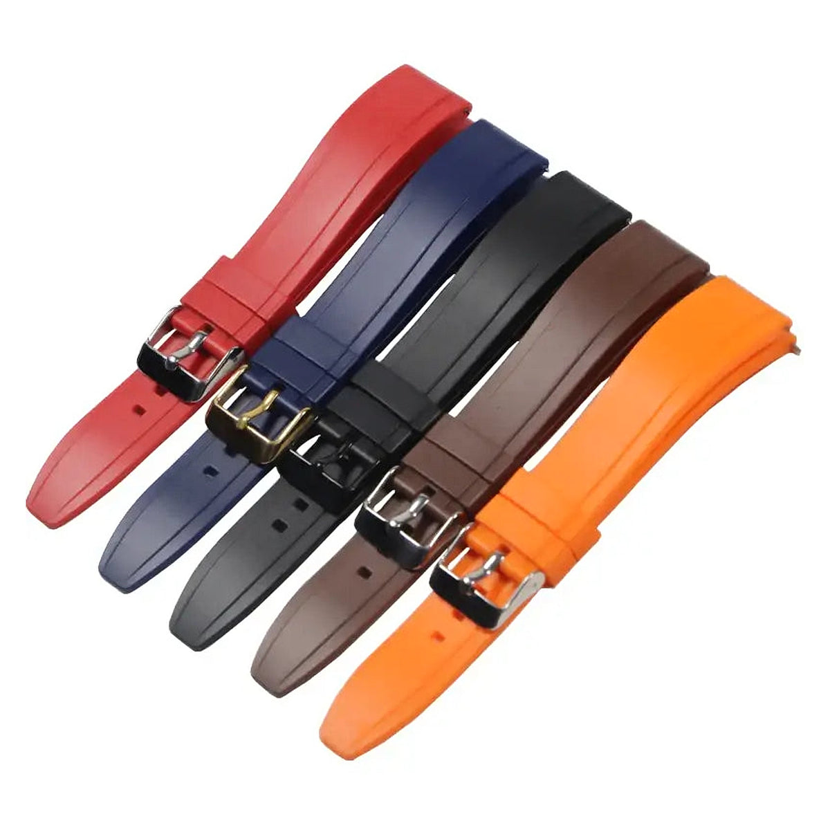 TicWatch Pro 5, Pro 3 & E3 Raised-Center Silicone Buckle Band - photographed band and color options