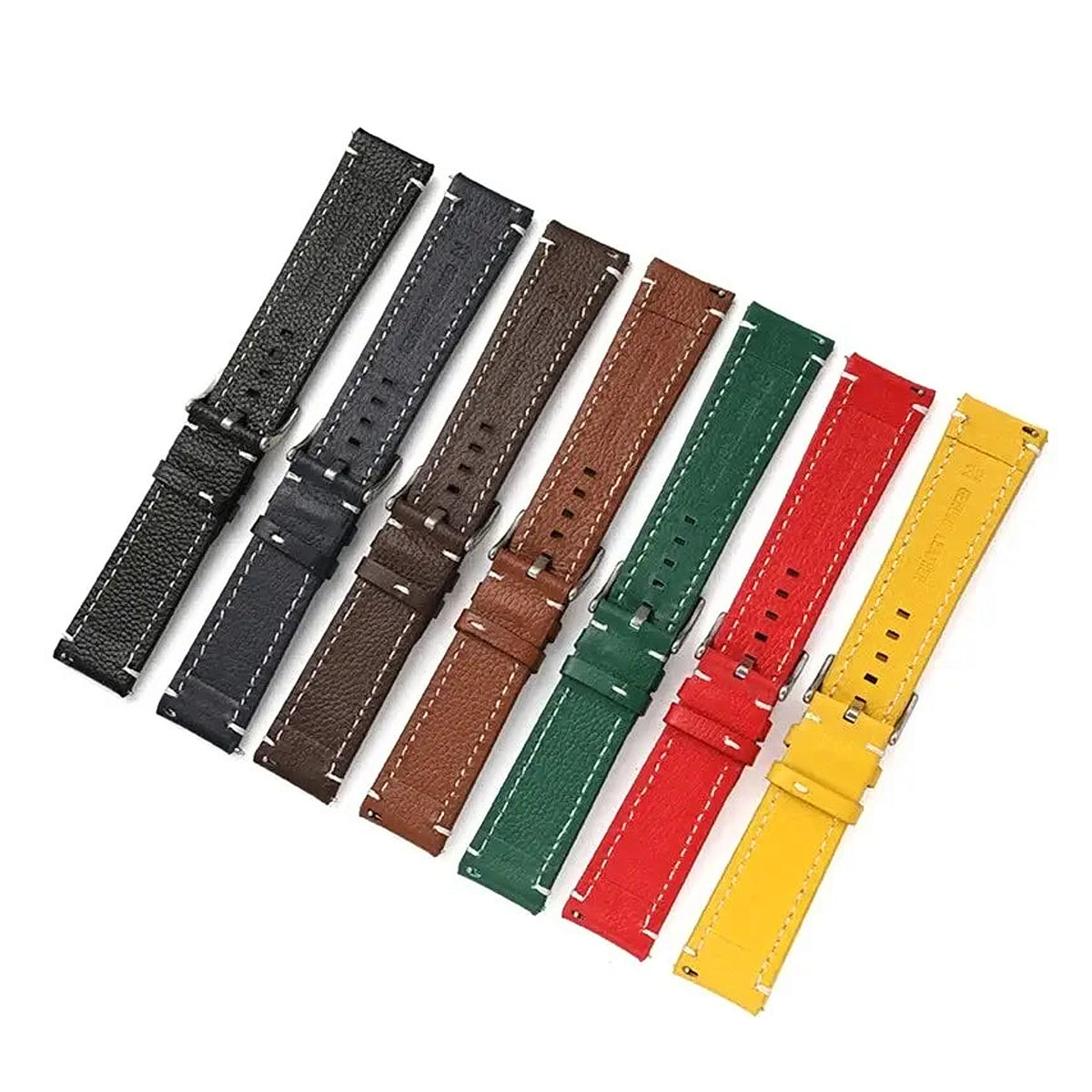 TicWatch Pro 5, Pro 3 & E3 Pebbled Leather Band with Stitching - photographed band and color options