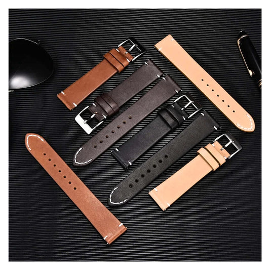 TicWatch Pro 5, Pro 3 & E3 Minimal Leather Band with Accent Stitches - photographed band and color options