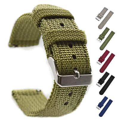 TicWatch olive woven nylon band with five photographed color previews