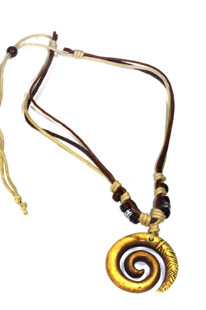 Tribal Spiral Boho Necklace Adjustable Leather Cord by Silver Hestia