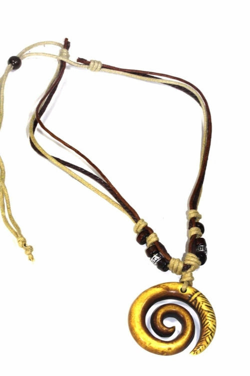 Tribal Spiral Boho Necklace Adjustable Leather Cord by Silver Hestia