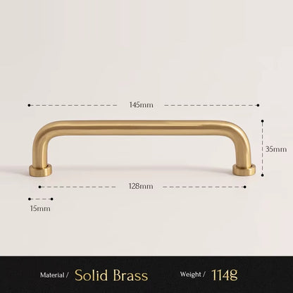 U-Shaped solid brass cabinet pull size diagram, 128mm hole spacing