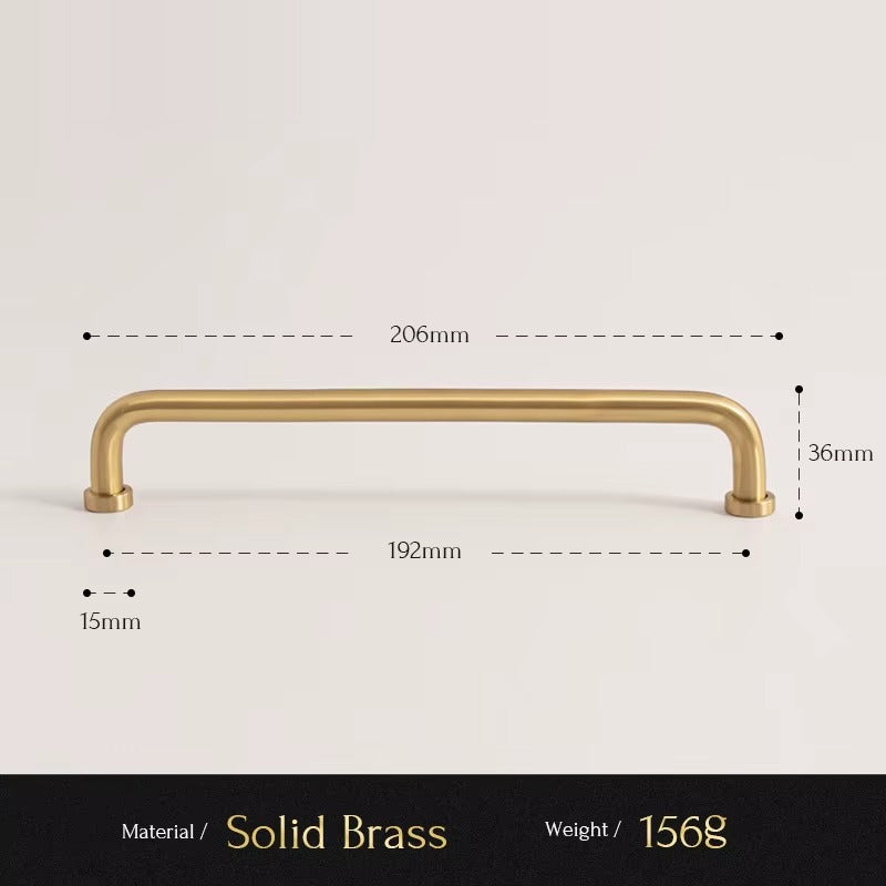 U-Shaped solid brass cabinet pull size diagram, 192mm hole spacing