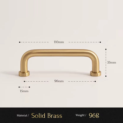 U-Shaped solid brass cabinet pull size diagram, 96mm hole spacing