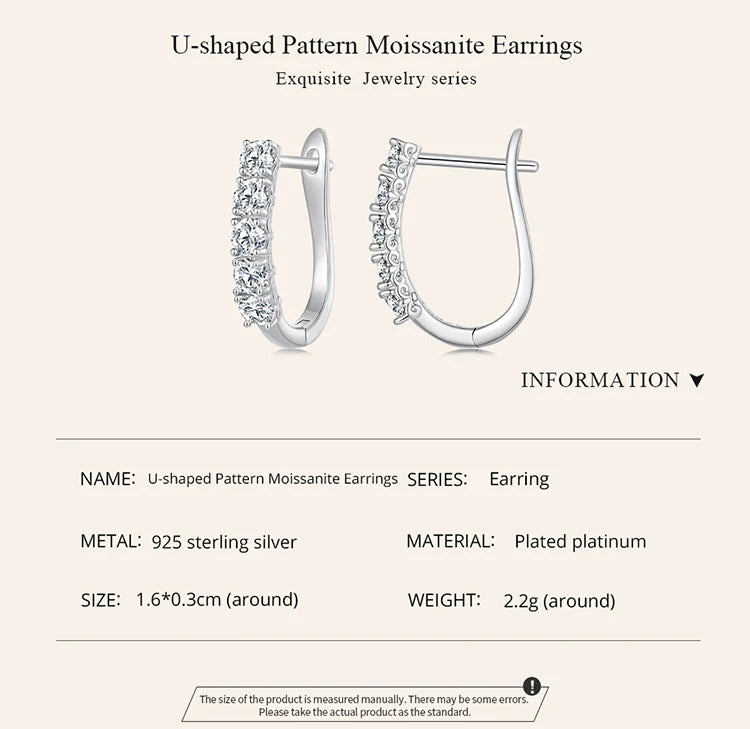 Five-Stone U-Shaped Moissanite Hoop Earrings in Silver - Silver hoop dimensions