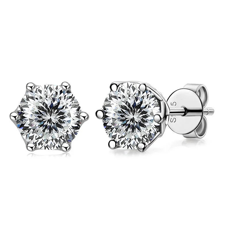 Colored Round Moissanite Stud Earrings in Sterling Silver - white 100-facet cut