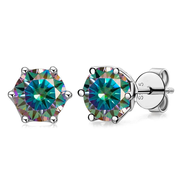 Colored Round Moissanite Stud Earrings in Sterling Silver