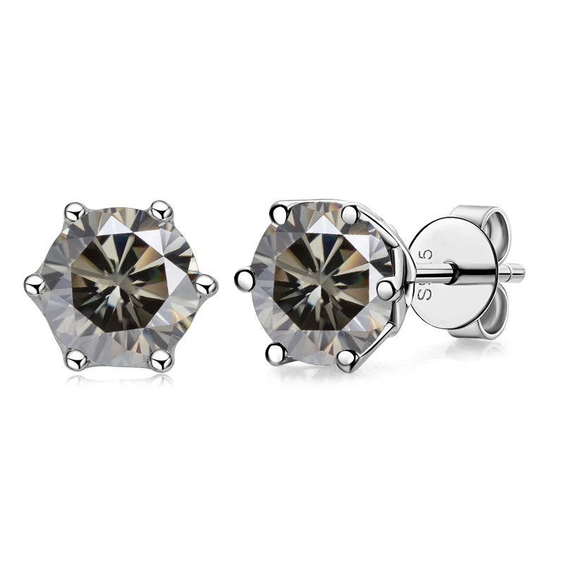 Colored Round Moissanite Stud Earrings in Sterling Silver - gray stones