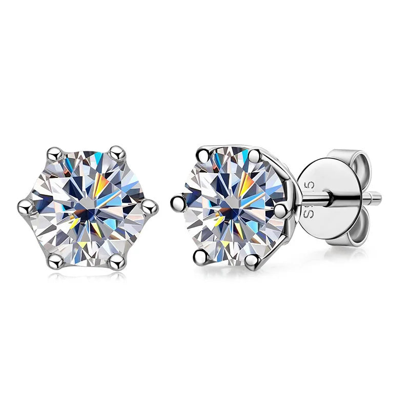Colored Round Moissanite Stud Earrings in Sterling Silver - white stones