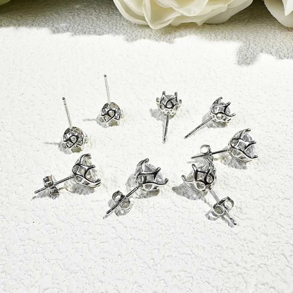 Colored Round Moissanite Stud Earrings in Sterling Silver - basket and back details