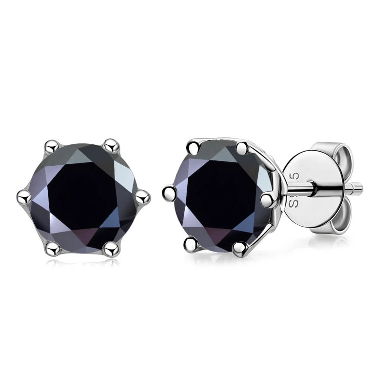 Colored Round Moissanite Stud Earrings in Sterling Silver - black stones