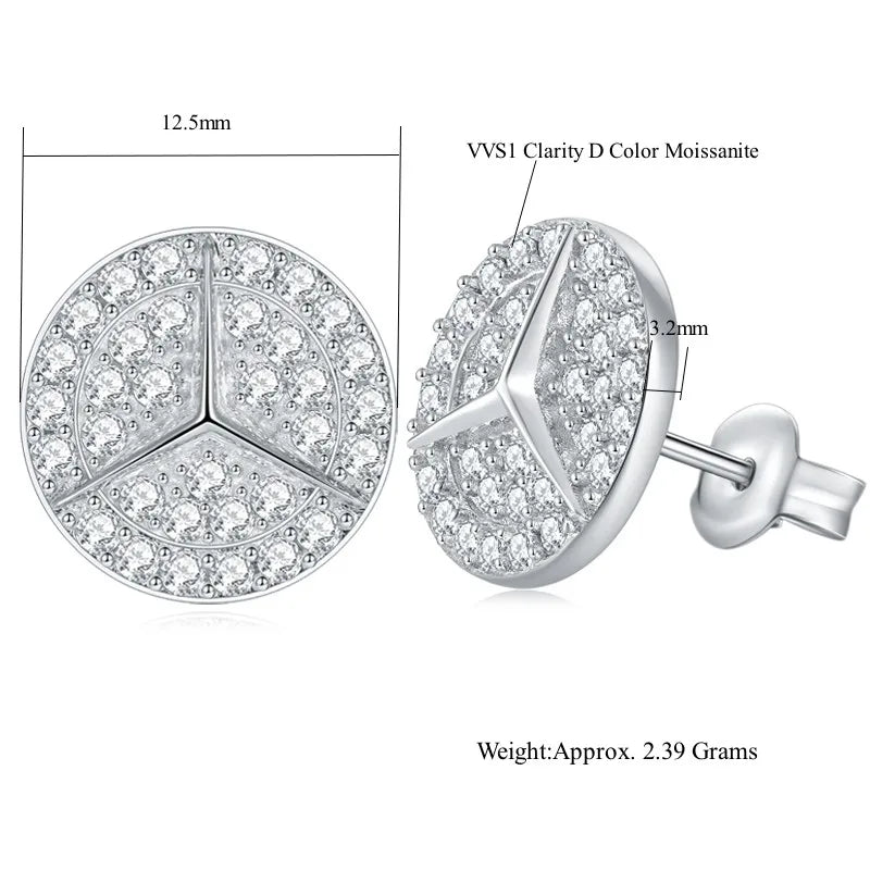 Geometric Round Pavé Moissanite Stud Earrings in Silver — Measurement guide
