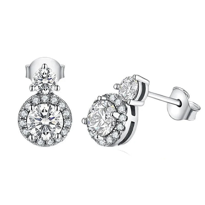Moissanite Halo Drop Stud Earrings in Sterling Silver