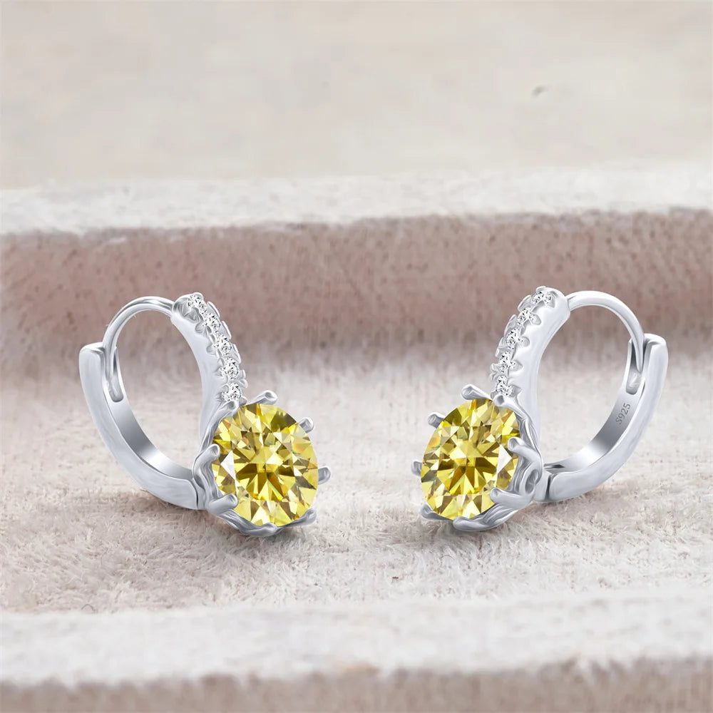 Colored Round Moissanite Leverback Earrings in Silver — Lemon yellow