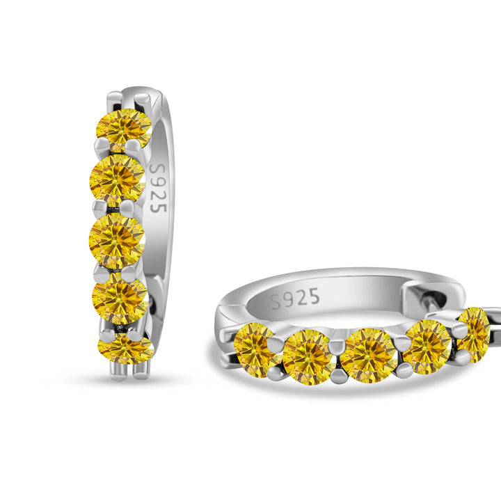 Colored Five-Stone Moissanite Hoop Earrings in Silver