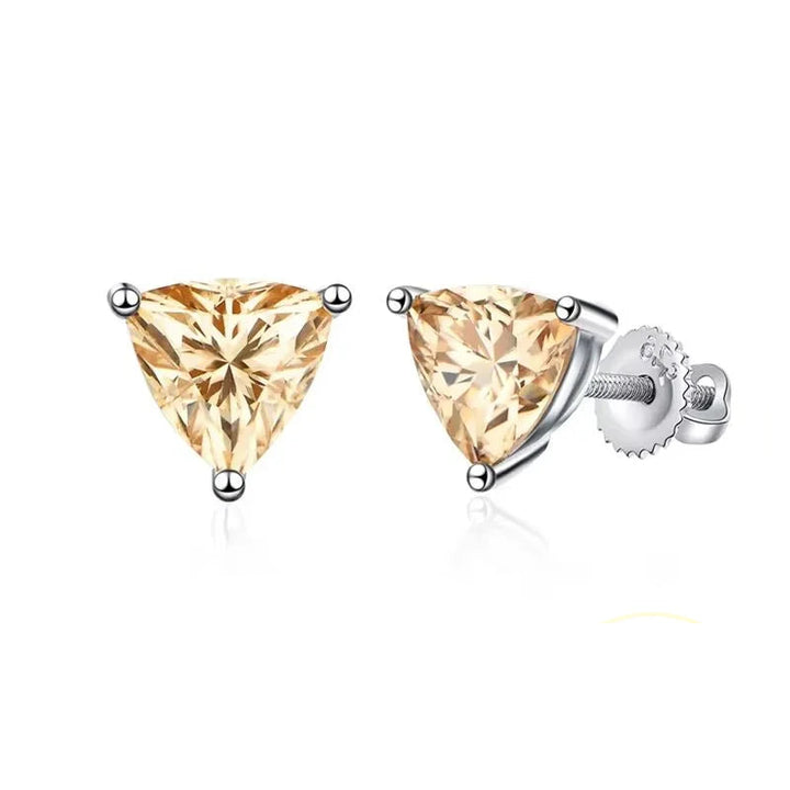 Yellow Trillion Moissanite Stud Earrings in Sterling Silver