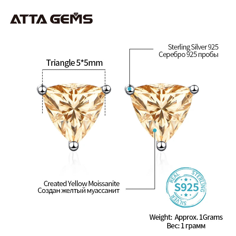 Yellow Trillion Moissanite Stud Earrings in Sterling Silver — 5mm trillion dimensions